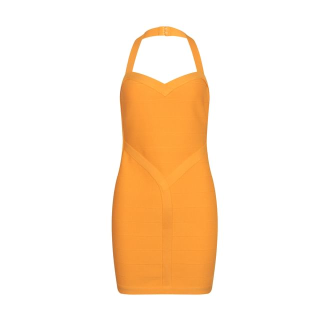 Colada-Halter-Neck Plain Mini Knit Bodycon Dress