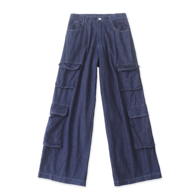 Colada-High Rise Washed Wide Leg Cargo Jeans