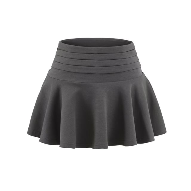 Colada-High Waist Plain Mini A-Line Skirt