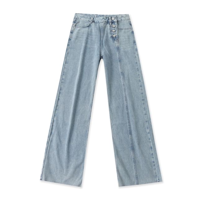 Colada-High Waist Washed Wide Leg Jeans
