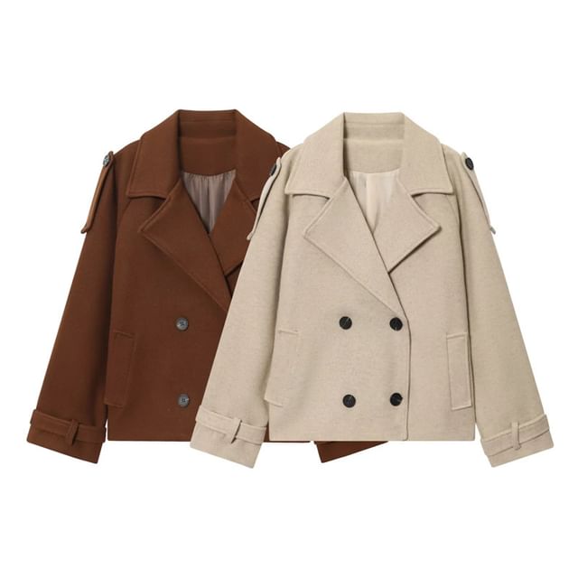 Colada-Lapel Collar Double-Breasted Plain Trench Jacket
