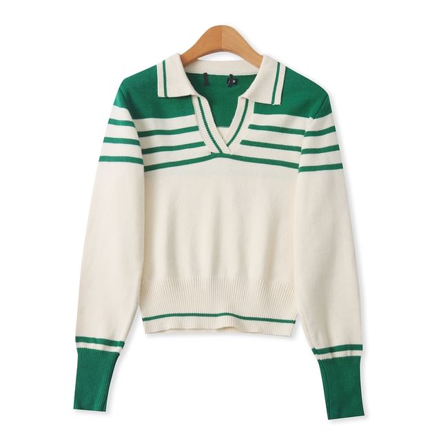 Colada-Long-Sleeve Striped Knit Polo Shirt