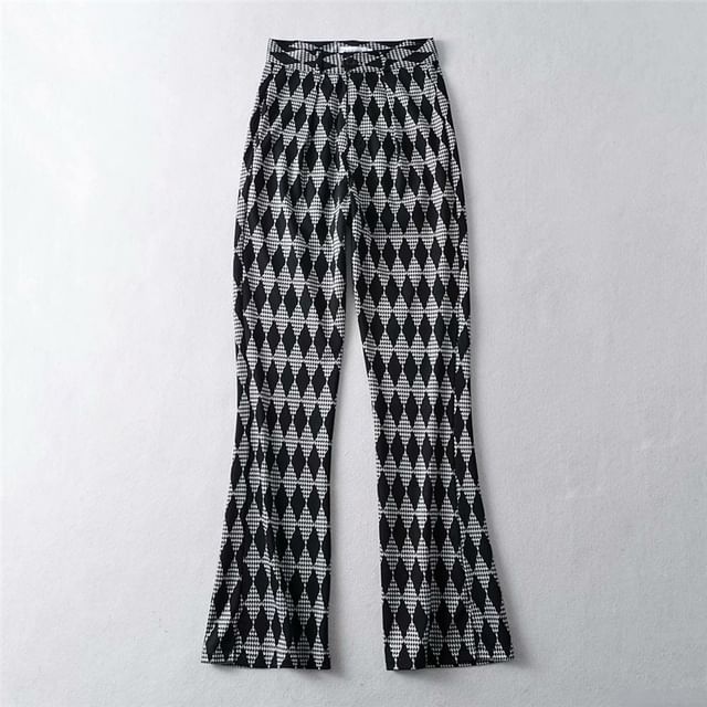 Colada-Mid Rise Argyle Houndstooth Bootcut Pants
