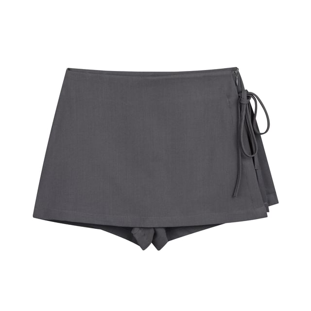 Colada-Mid Rise Plain Tie Side Mini A-Line Skort