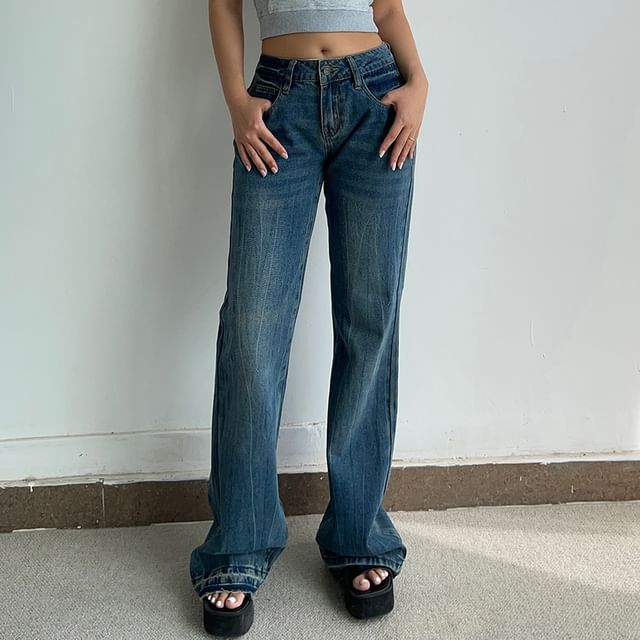 Colada-Mid Rise Washed Frayed Bootcut Jeans