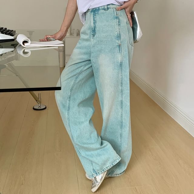 Colada-Mid Waist Washed Baggy Jeans