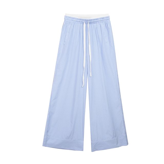 Colada-Mock Two-Piece Drawstring Waist Striped Wide Leg Pants