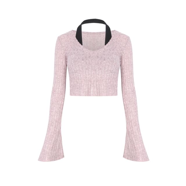 Colada-Mock Two-Piece Long-Sleeve Halter Neck Padded Crop Top