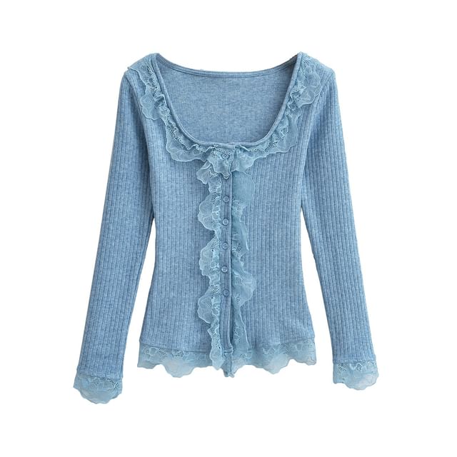 Colada-Scoop Neck Lace Trim Button-Up Cardigan
