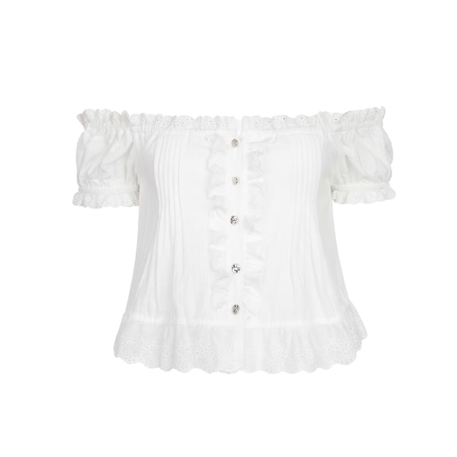 Colada-Short Sleeve Off Shoulder Plain Ruffle Blouse