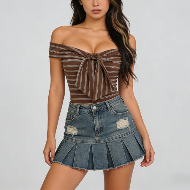 Colada-Sleeveless Off Shoulder Striped Tie-Up Top