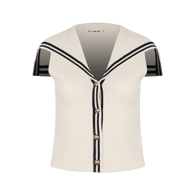 Colada-Sleeveless Sailor Collar Striped Button Knit Top