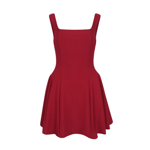 Colada-Sleeveless Square Neck Plain Mini A-Line Dress