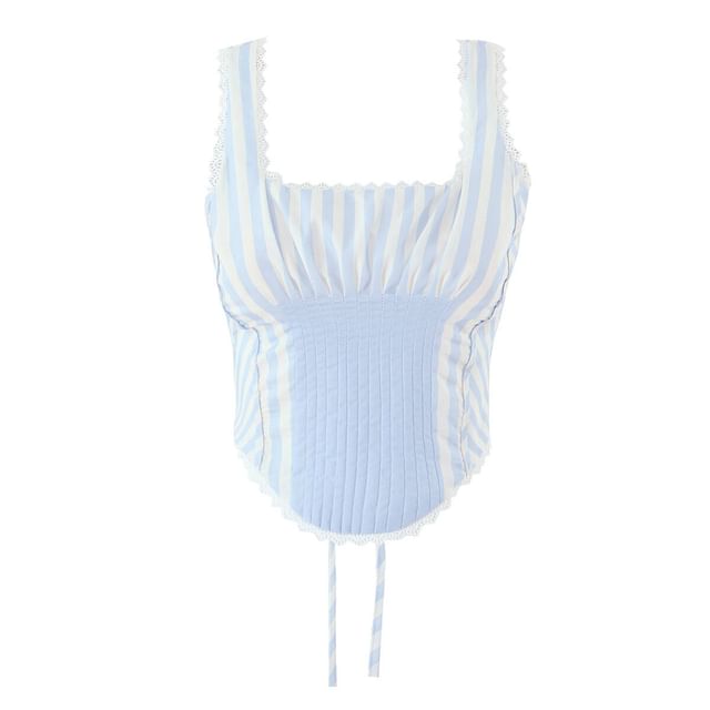 Colada-Sleeveless Square Neck Striped Crop Top