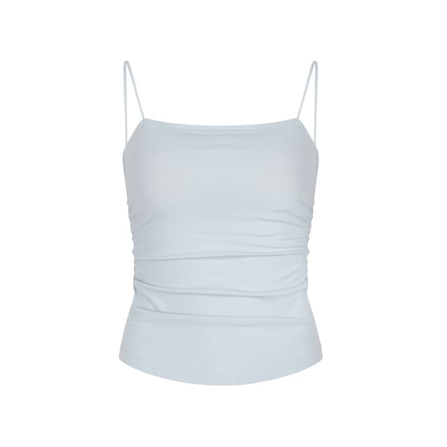Colada-Spaghetti Strap Scoop Neck Plain Ruched Cami Top