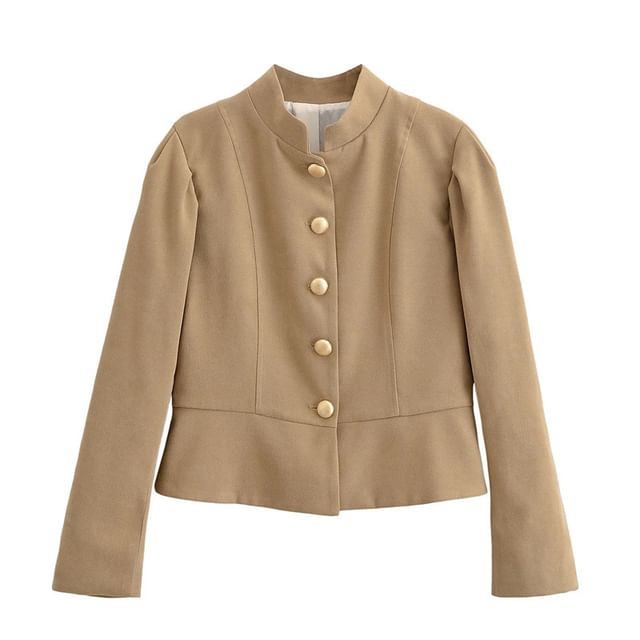 Colada-Stand Collar Button-Up Plain Jacket