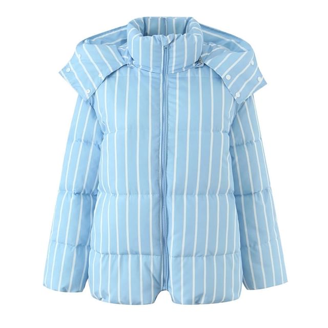 Colada-Stand Collar Striped Hooded Zip-Up Puffer Jacket