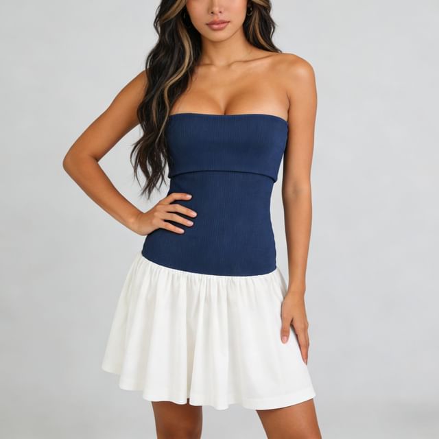 Colada-Strapless Two Tone Midi A-Line Dress