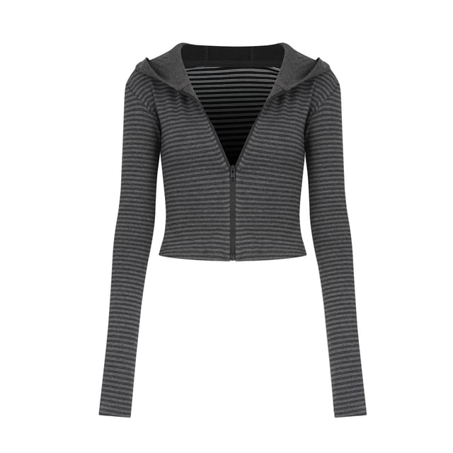 Colada-Striped Zip-Up Crop Hoodie