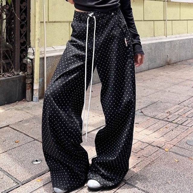 Coline-Drawstring Waist Dotted Flared Jeans