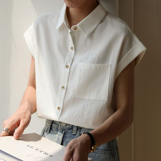 Coline-French Sleeve Collared Plain Shirt