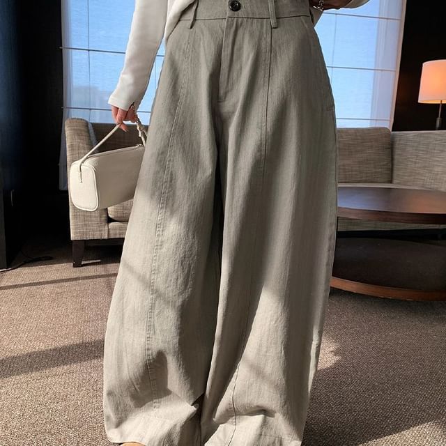 Coline-High Rise Plain Baggy Pants