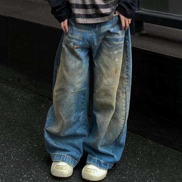 Coline-High Waist Washed Baggy Jeans