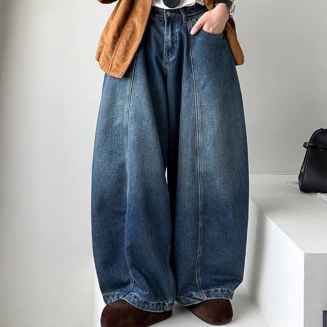 Coline-High Waist Washed Baggy Jeans