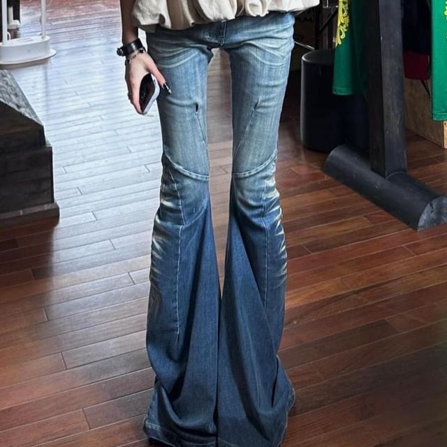 Coline-High Waist Washed Bell Bottom Jeans