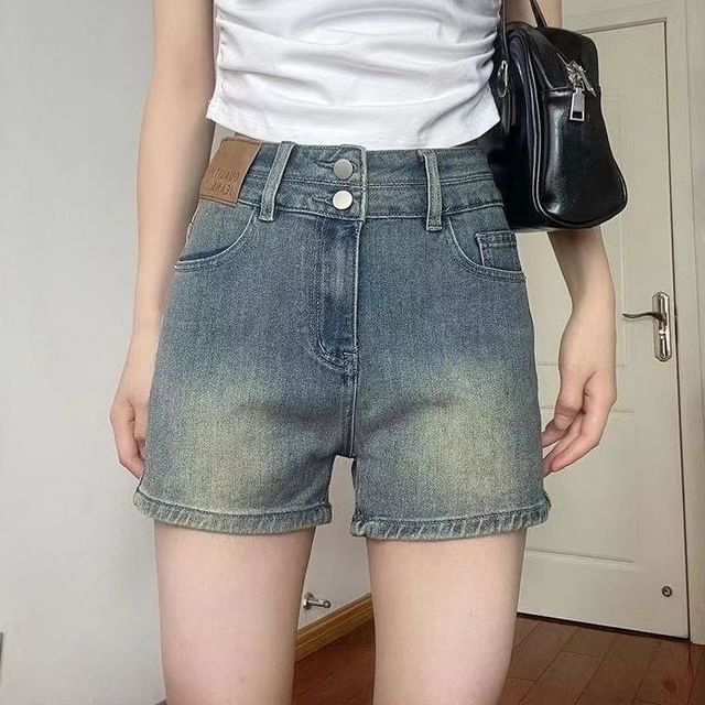 Coline-High Waist Washed Denim Hot Pants