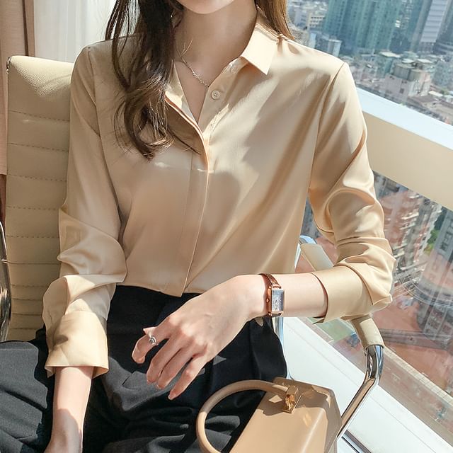Coline-Long-Sleeve Plain Shirt