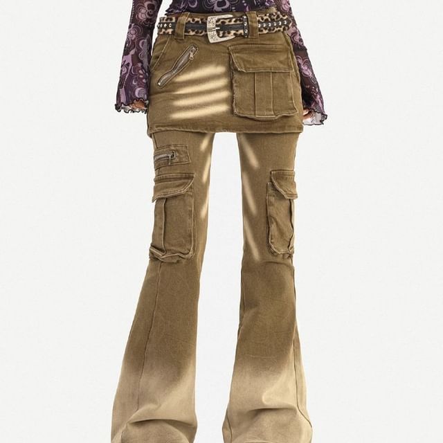 Coline-Low Rise Overlay Flared Jeans