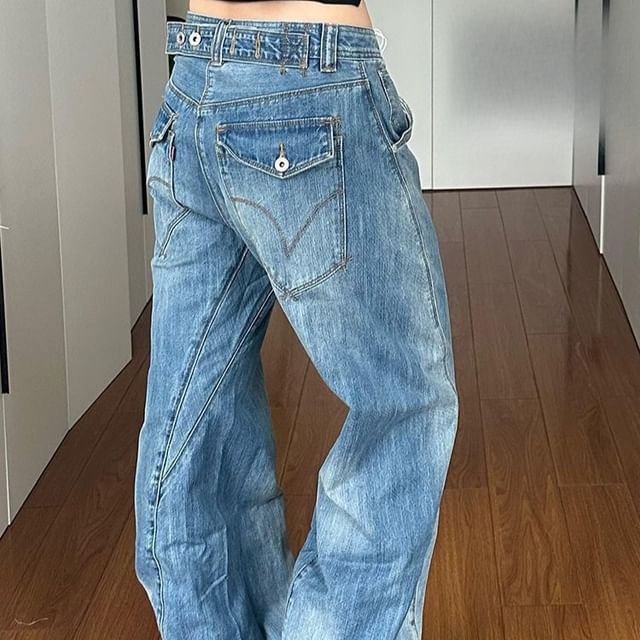Coline-Low Rise Washed Baggy Jeans