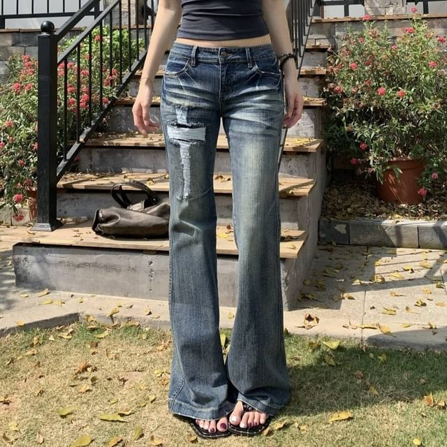 Coline-Low Waist Distressed Bootcut Jeans