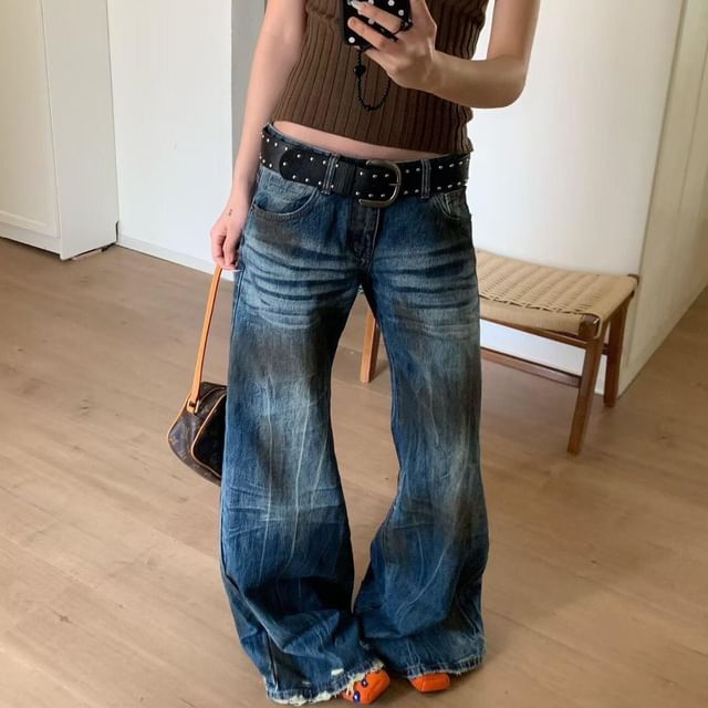 Coline-Low Waist Washed Flared Jeans