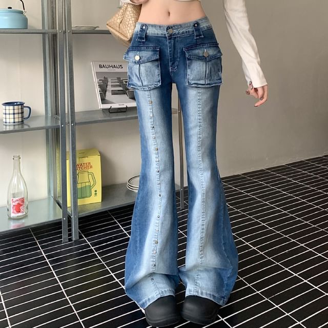 Coline-Low Waist Washed Flared Jeans