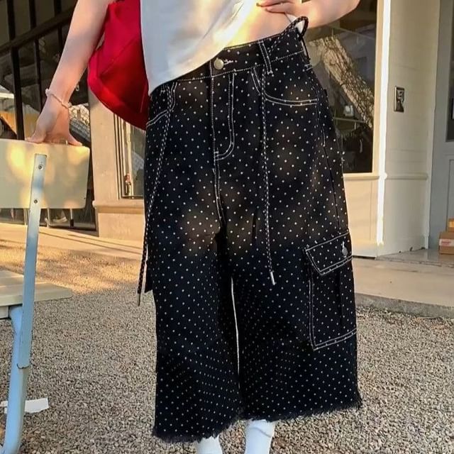 Coline-Mid Rise Dotted Crop Wide Leg Pants