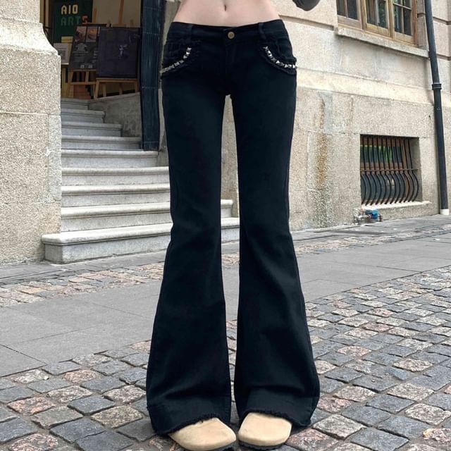 Coline-Mid Rise Studded Flared Jeans