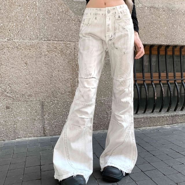 Coline-Mid Rise Washed Flared Jeans