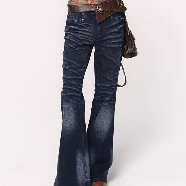 Coline-Mid Rise Washed Flared Jeans