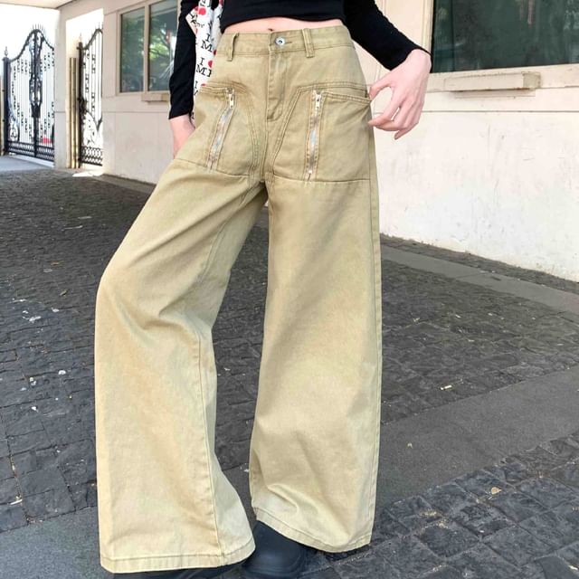 Coline-Mid Rise Washed Wide Leg Jeans