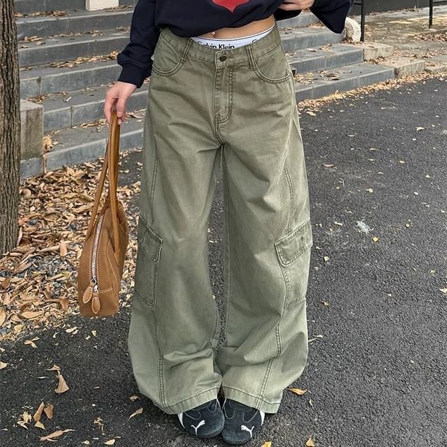 Coline-Mid Waist Baggy Cargo Pants