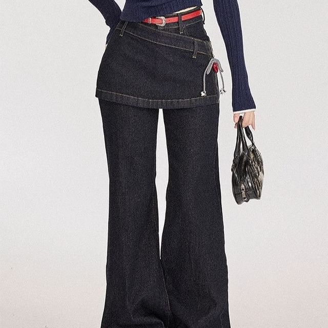 Coline-Mid Waist Overlay Flared Jeans