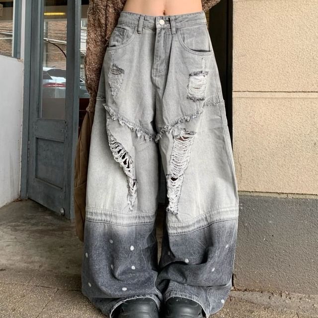 Coline-Mid Waist Ripped Baggy Jeans