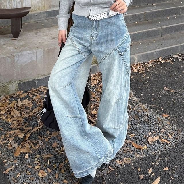 Coline-Mid Waist Washed Baggy Jeans
