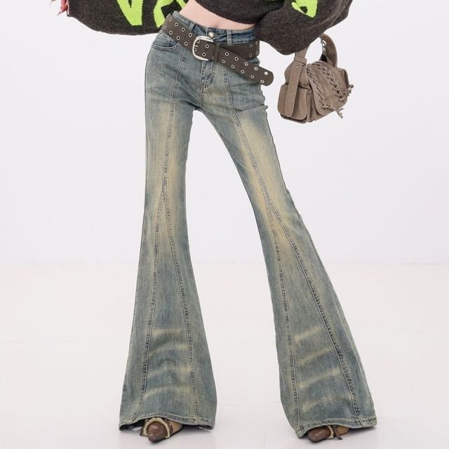 Coline-Mid Waist Washed Bootcut Jeans