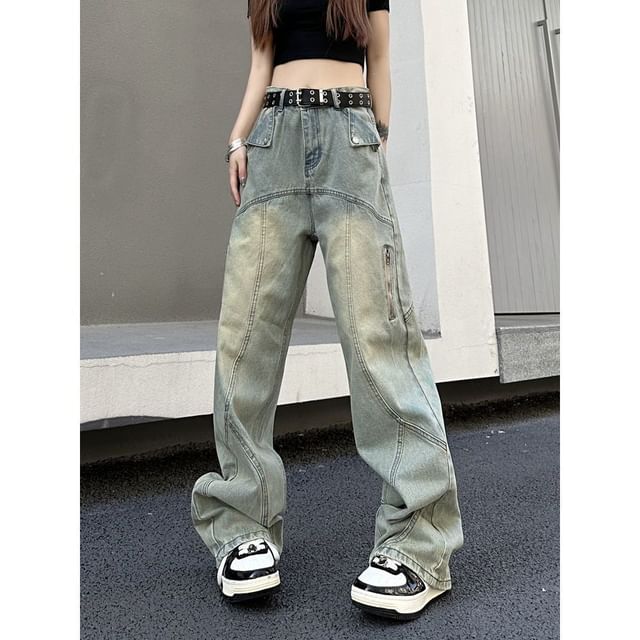 Coline-Mid Waist Washed Loose Fit Jeans