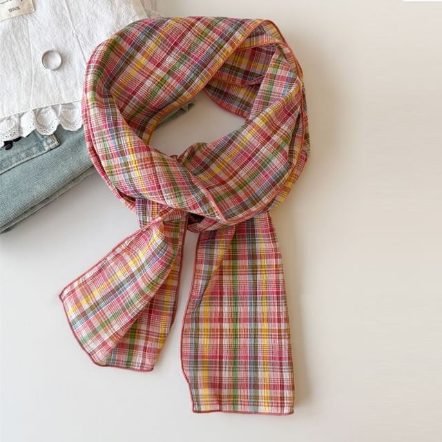 Combon-Plaid Headkerchief Scarf
