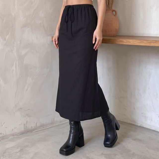 Core Label-High Waist Plain Maxi Pencil Skirt