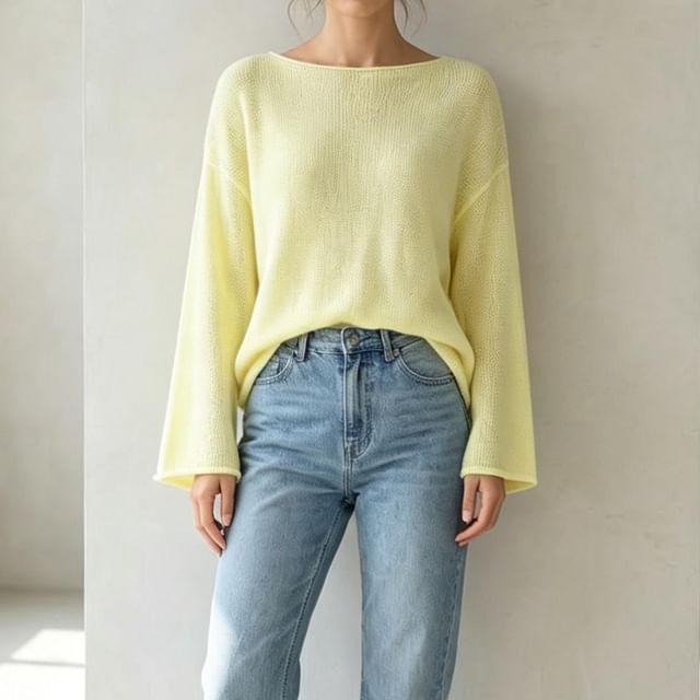 Core Label-Long-Sleeve Crewneck Sheer Plain Knit Top